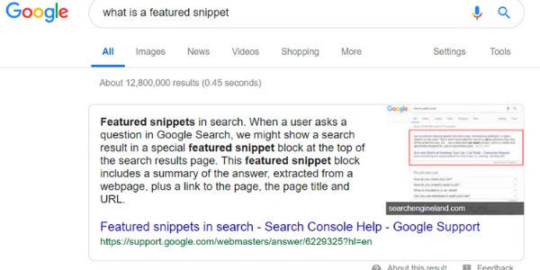 example of featured snippets seo